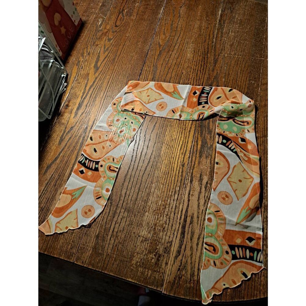 Vintage Gena Accessories scarf orange green black 100% polyester long narrow